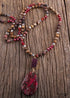Boho Necklace, RH Agated Crystal Blue Oval Natural Stone